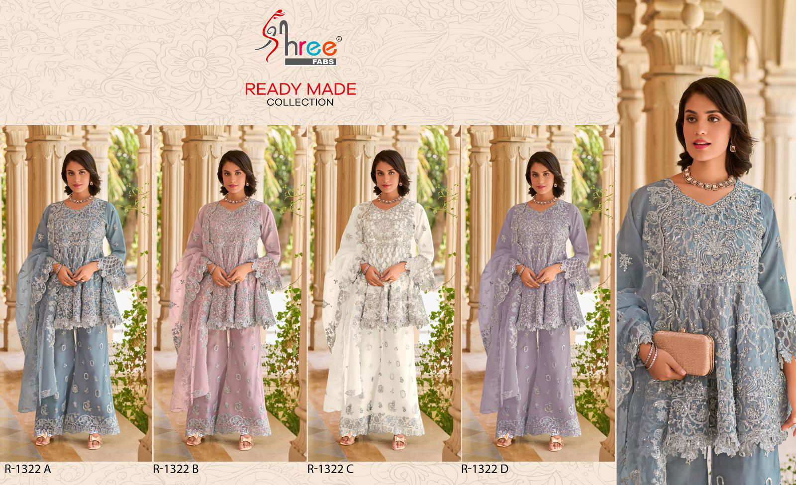 R 1322 By Shree Fabs Organza Readymade Suits Wholesale Shop In Surat